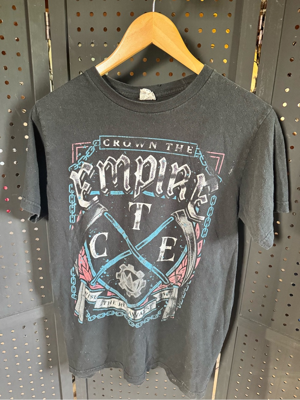 Black 'Crown the Empire' Graphic Tee with Teal & Pink Accents